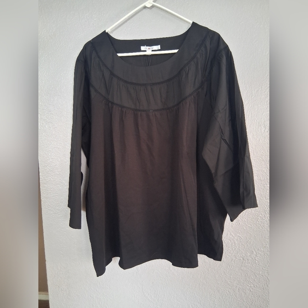 Chico's NWT 3/4 Sleeve Knit Lace Trim Detail 100% Cotton Body 4/XXL